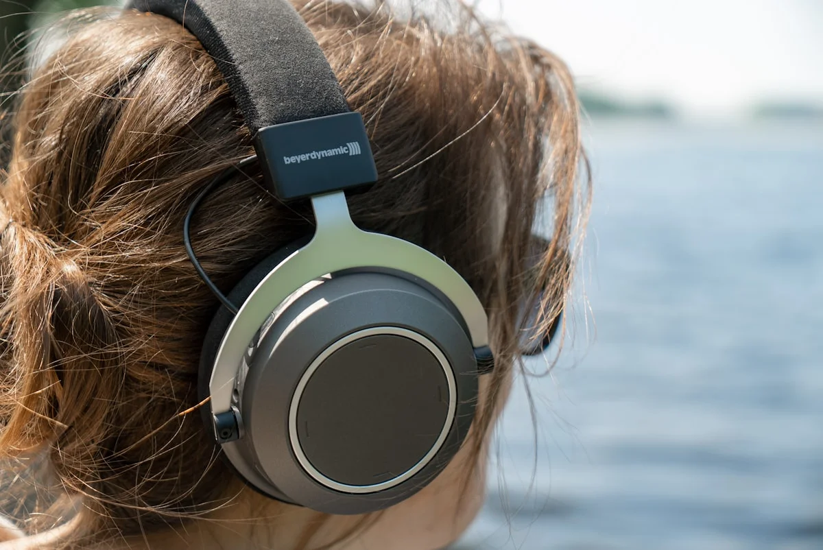best noise-canceling headphones for work - Beyerdynamic Amiron wireless over-ear headphones on the Rhine in Bonn,Germany.