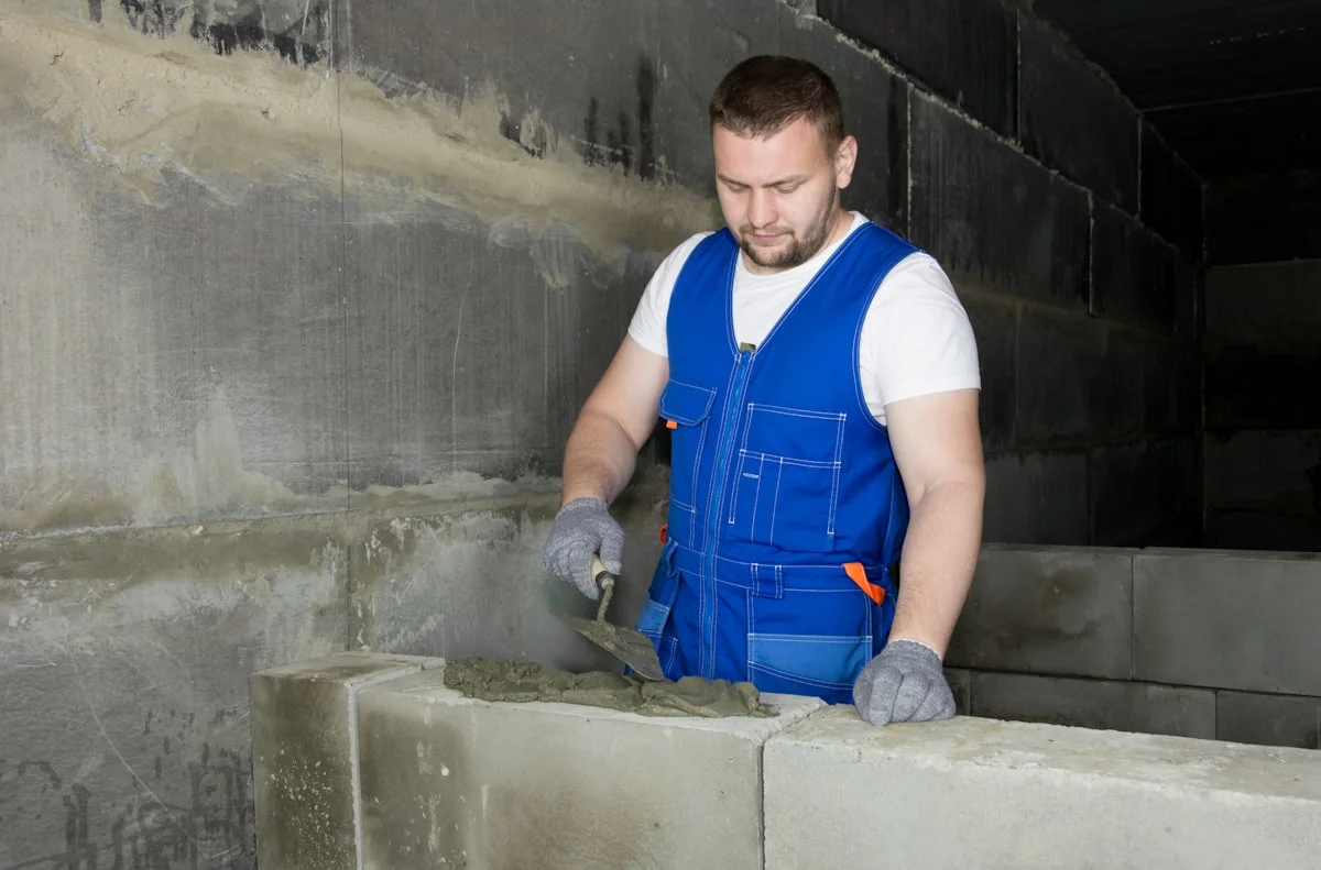best waterproofing contractors for basements - With the help of a cement solution, the worker builds a wall of foam blocks. More of my photos and videos Adobe Stock:http://bit.ly/3RqlciK More of my photos and videos Shutterstock: https://www.shutterstock.com/g/ALEKSANDRBERDYUGIN My email: bermix999@gmail.com