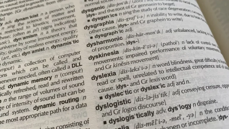 Understanding the Medical Term Inomyalgia - Photo of the word Dyslexia out of the Chambers dictionary.